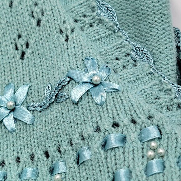 Vtg 90s Cottage core Gramma core Knitted Sleeveless Cardigan Vest - Picture 9 of 14